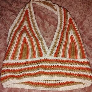 Source Unknown Multicolor Crochet Halter Top
